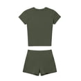 thumbnail image 5 of Besolor Short Sets for Women Summer 2 Piece Stretch Slim Crewneck Short Sleeve Tops with Shorts Comfy Gym Yoga Athletic Set(X-Large,Army Green), 5 of 5