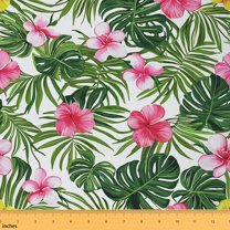 Homewish Green Monstera Leaf Fabric by the Yard 2 Yard,Pink Rustic Flower Room Decor Fabric by the Yard,Tropical Plant Plam Fabric for Sewing For Girls Teens,Super Cozy Room Decor