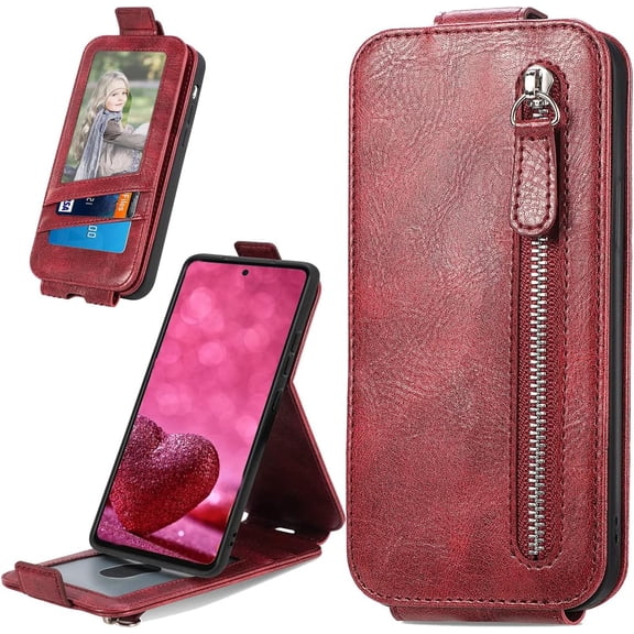 Zipper Wallet Case for Samsung Galaxy S22 Ultra 5G (Not S22), PU Leather [Card Holder Slot Handbag] with Adjustable Kickstand Flip Phone Cover for Samsung Galaxy S22 Ultra 5G SDLL Red