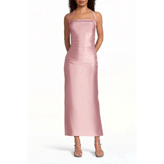 David’s Bridal, The Edit by DB Studio Women's Formal Halter Sheath Dress, Short, Sculpting Satin