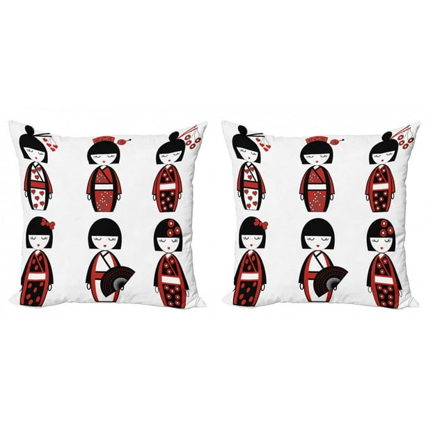 Ethnic Throw Pillow Cushion Cover Pack of 2, Unique Geisha Dolls in Folkloric  Costumes Outfits Hair Sticks Kimono Art Image, Zippered Double-Side Digital  Print, 4 Sizes, Black Red, by Ambesonne - Walmart.com