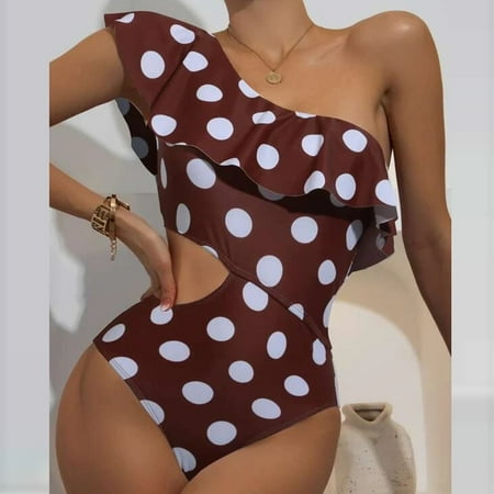 Aayomet Women s One Piece Bathing Suit One Shoulder Swimsuit Cutout Swimwear Monokini Brown S