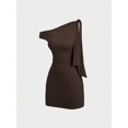 thumbnail image 3 of Brown Womens One Shoulder Ruched Bodycon Mini Dress With Tie Detail, 3 of 6