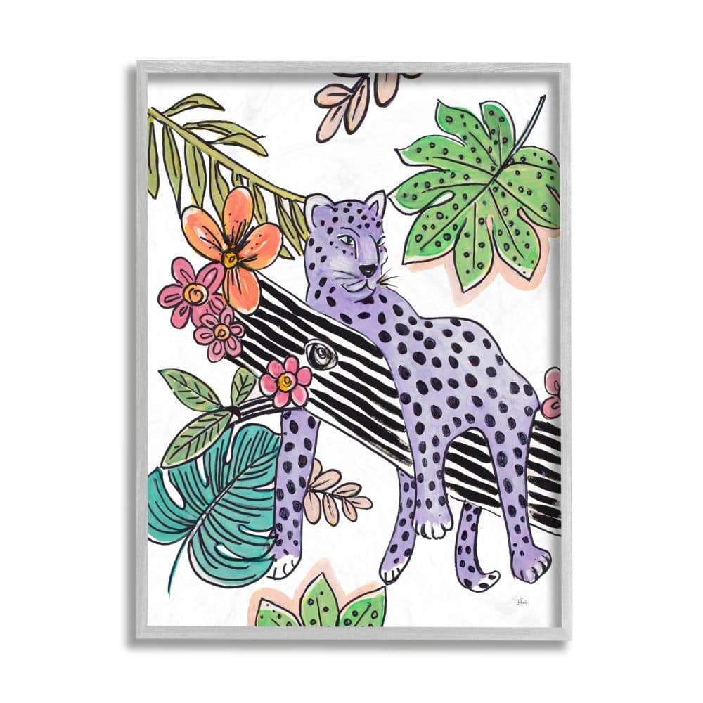 Stupell Industries Abstract Purple Leopard Playful Striped Jungle Tree Gray Framed by Patricia Pinto