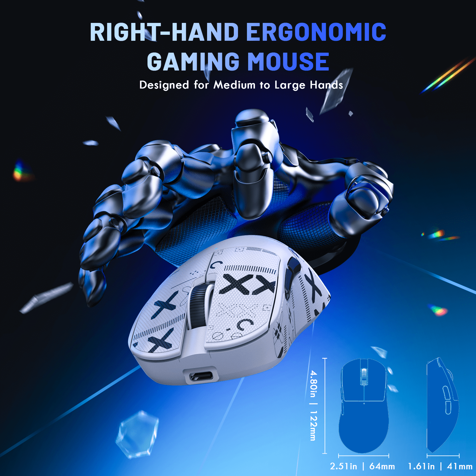 Magic-Refiner X2 Wireless Gaming Mouse, Tri-Mode 2.4G/USB-C Wired/Bluetooth, PAW3311 Sensor, 25000 DPI, 1000Hz Polling Rate, 69g Ergonomic Design, Grip Tape Included, White