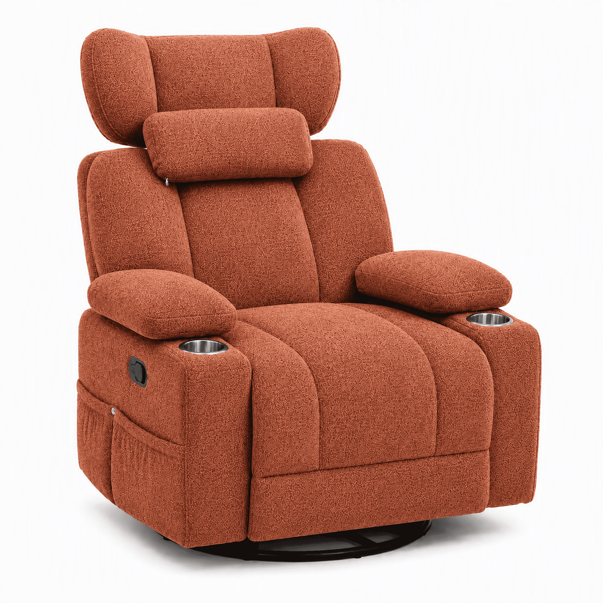 TiramisuBest Swivel Rocking Recliner Chair with Cup Holders,Big and Tall Manual Chenille Lounge Chair for Living Room,Orange