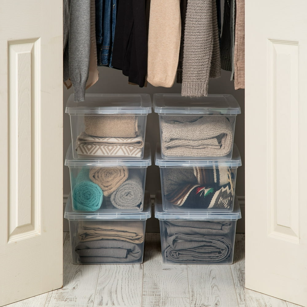 Mainstays 17 QT Plastic Stackable Closet Storage Box Clear 6 Pack