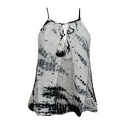 Mogul Women's Tank Top Black White Tie Dye Summer Rayon Strappy Blouse