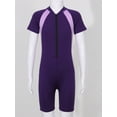 thumbnail image 5 of inlzdz Boys Girls One Piece Rash Guard Swimsuits Short Sleeve Zipper Front Bathing Suit Shorty Wetsuit Purple 14, 5 of 7