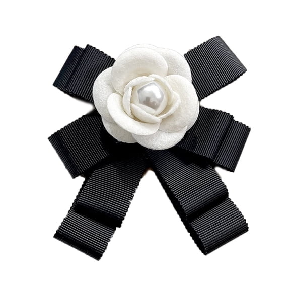 Fashion Wool Camellia Flower Bow Brooch Pin Faux Pearl Fabric Floral Pre-Tied Bowknot Pins for Women