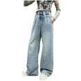 thumbnail image 4 of MKOSPLRT Straight Leg Jeans for Girl High Waist Wide Leg Jeans Solid Color Lounge Denim Pants Baggy Jeans Lightweight Jeans with Pocket, 4 of 9