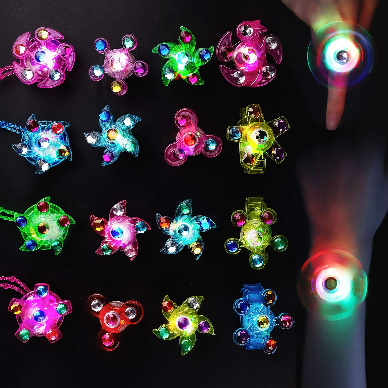 24 Pack 24 Pack LED Party Favors for Kids Prizes Glow in The Dark Party Supplies Light Up Necklaces Bulk Hand Spin Stress Relief Anxiety Toys for Girls Boys Birthday Campfire Party 