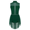 thumbnail image 3 of YiZYiF ​​​Women's Lyrical Dance Dress Flowy Tulle Skirt Leotard Rhinestone Figure Skating Costumes Green XL, 3 of 7