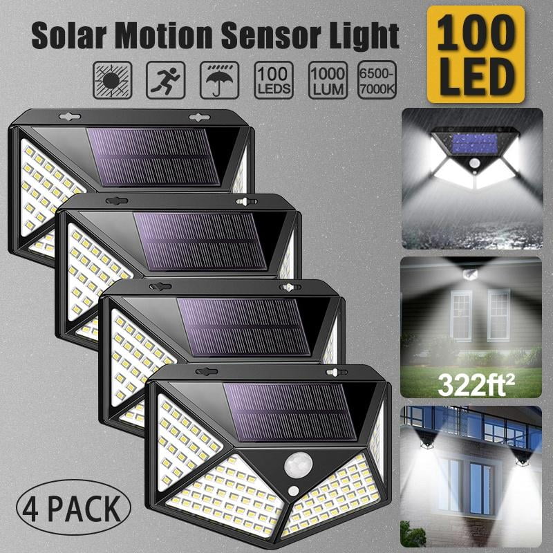 Set of 4, Solar Lights Outdoor, 3 Lighting Modes, 100 LEDs, Motion Sensing Wall Light, Weatherproof for Yard, Stairs, Garage, Fence, Porch