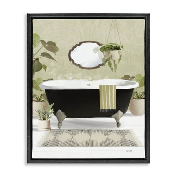 Stupell Industries Relaxing Bathroom Tub Bath & Laundry Painting Black Floater Framed Canvas Art Print Wall Art, 17 x 21