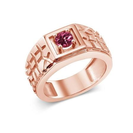 Pink Tourmaline Mens Ring - 0.50 Ct Pink VS Tourmaline 18K Rose Gold Plated Silver Men's Solitaire Ring