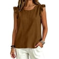 thumbnail image 7 of Hesxuno Women Cotton Tank Tops Plus Size Ruffle Cap Sleeve Tops Round Neck Solid Color Undershirts Casual Lounge Summer Comfy Tanks Brown L, 7 of 7