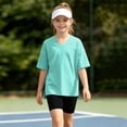 thumbnail image 5 of Girls 2pc Outfits Summer Short Sleeve V Neck Drop Shoulder T-Shirts Basic Leggings Shorts Sets Mint Green 6-7 Years, 5 of 7