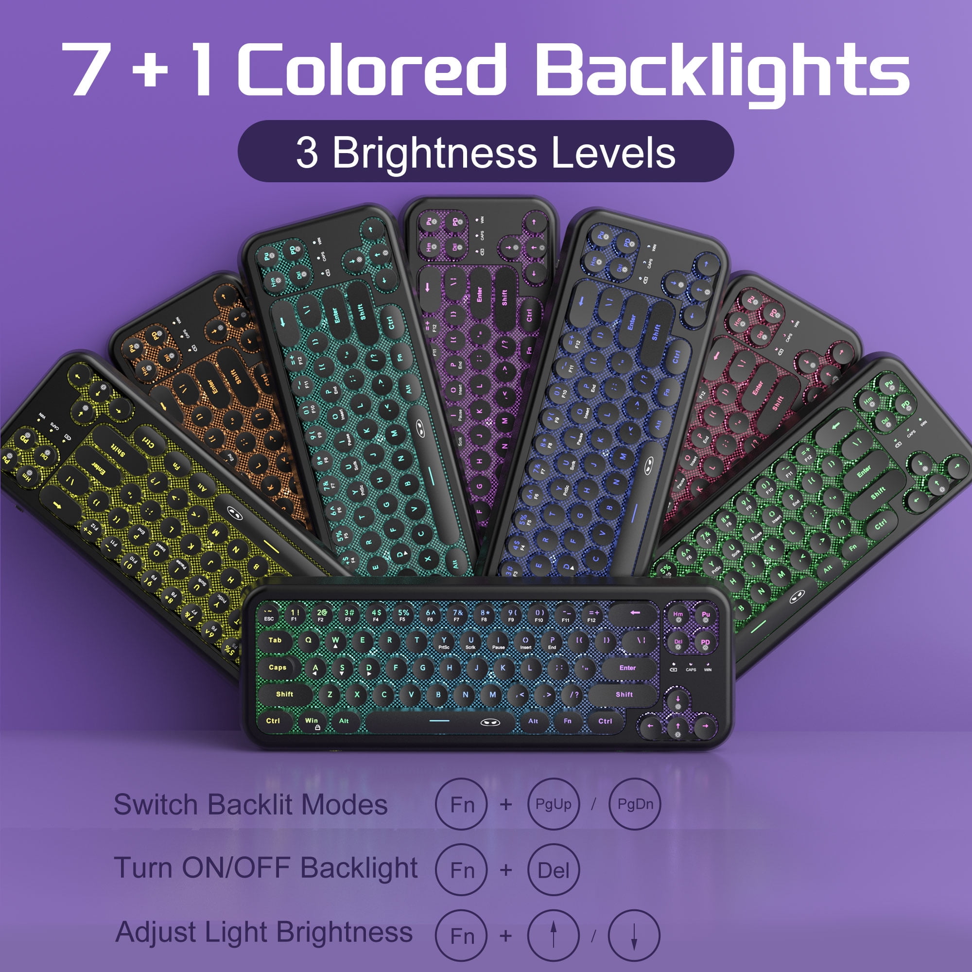 60% Retro Typewriter Round Wireless Keyboard and Mouse,2.4G RGB Backlit Keycaps Compact 68 Keys Keyboard Quiet Light Up Letters with Mouse for Computer Mac Windows PC Laptop