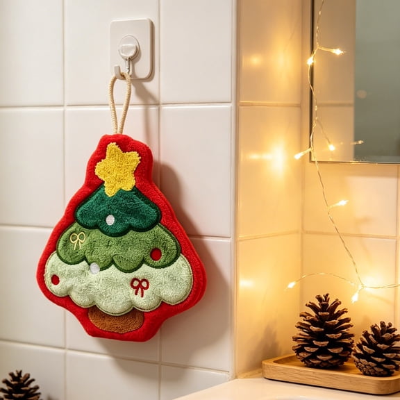 OAVQHLG3B Christmas Hand Towels with Hanging Loop Soft Santa Dishtowels Xmas Hanging Washcloths Christmas Holiday Bathroom Kitchen Dish Towels Set for Drying Cleaning Cooking