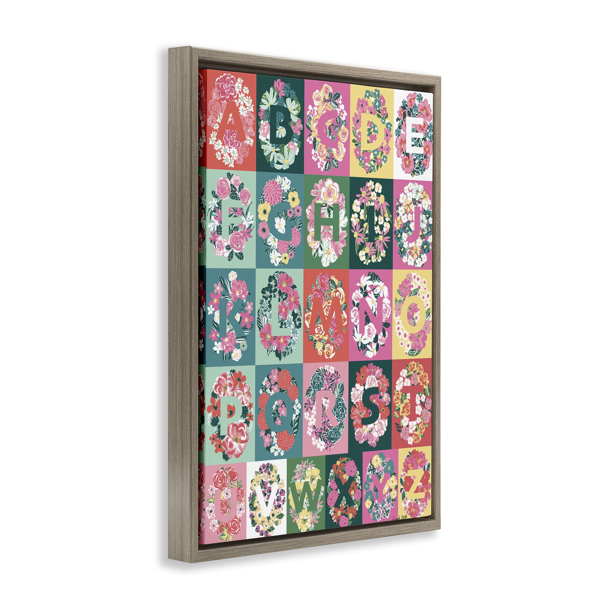 Stupell Industries Cottagecore Blooms Alphabet Plants & Flowers Painting Brown Floater Framed Canvas Art Print Wall Art, 17 x 25