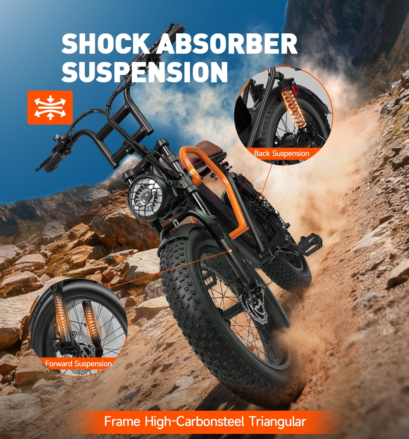 Setohet 73D Peak 1500W Electric Bike, 20" Fat Tire E-Mountain Bikes, 48V 20Ah 30MPH Ebike for Adults Full Suspension UL2849