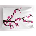thumbnail image 1 of Almond Blossom Pillow Sham, Ornamental Cherry Blossom on Tree Branches Asian Botany Themed Illustration, Decorative Standard Queen Size Printed Pillowcase, 30" X 20", Pink Brown, by Ambesonne, 1 of 2