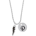 thumbnail image 1 of Delight Jewelry Silvertone Black Lightning Bolt Silvertone Script Initial Disc - D - Charm Necklace, 20"+3", 1 of 4
