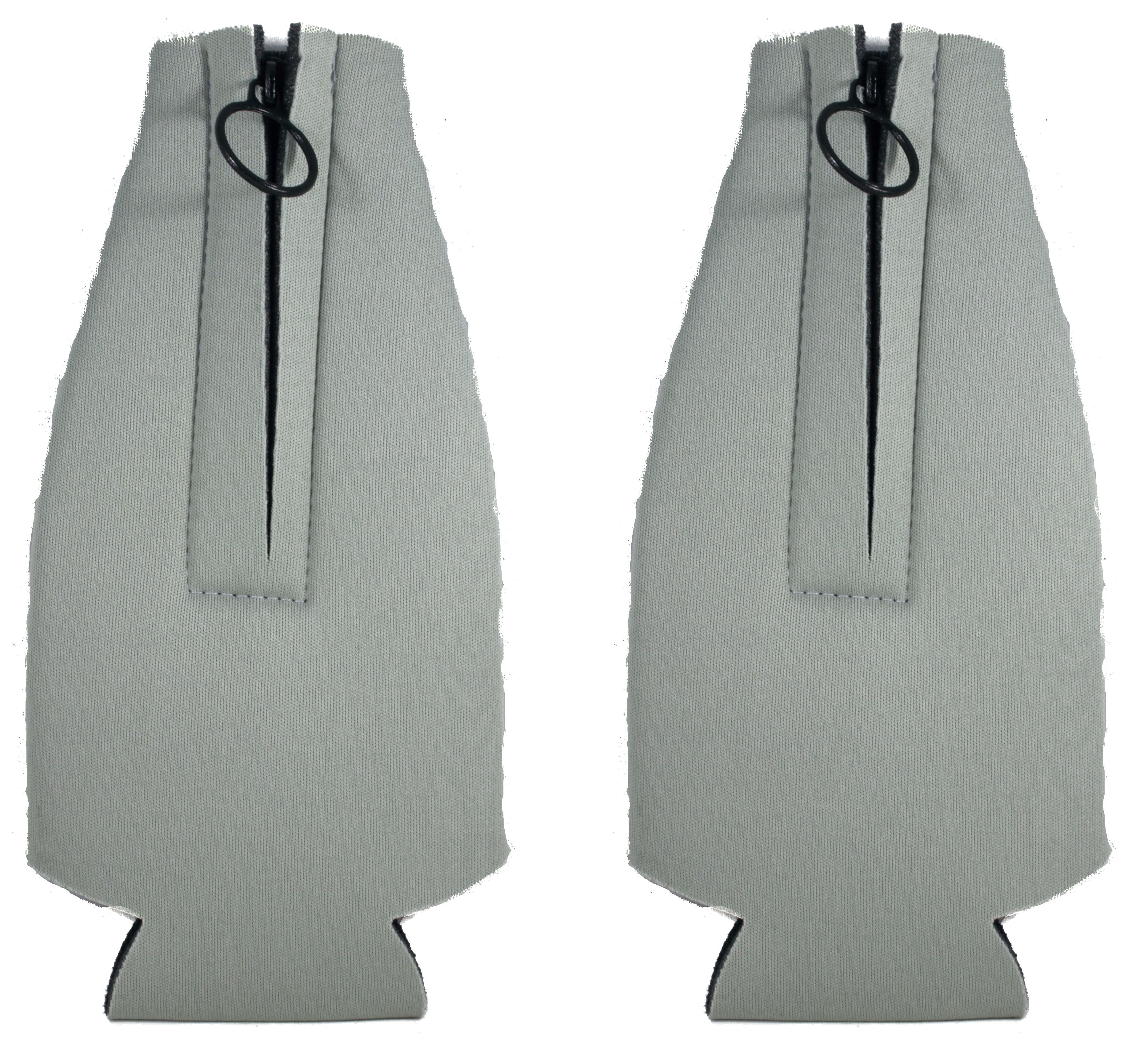 Blank Foam Zipper Beer Bottle Coolie, Collapsible Bottom (2, Gray