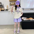 thumbnail image 3 of Conjunto de camiseta y pantalones cortos de manga corta con cuello tipo Polo deportivo de verano para niñas, traje de dos piezas de estilo Preppy a la moda para niños, 3 of 5