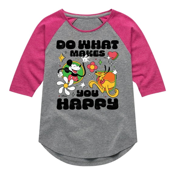 Disney - Mickey & Friends - Retro Style - Do What Makes You Happy - Toddler And Youth Girls Raglan Graphic T-Shirt