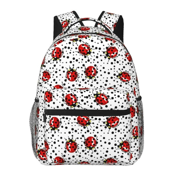 Easygdp Red Ladybugs On Black Dotted Mochila Ergonómica Versátil para Laptop - Múltiples Bolsillos, Correas Ajustables, Unisex para Escuela, Viajes y Actividades al Aire Libre-One Size