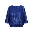 thumbnail image 6 of PrettyGuide Women's Sparkle Sequin Top Cold Shoulder 3/4 Batwing Sleeve Loose Shimmer Glitter Party Dressy Tops, 6 of 6