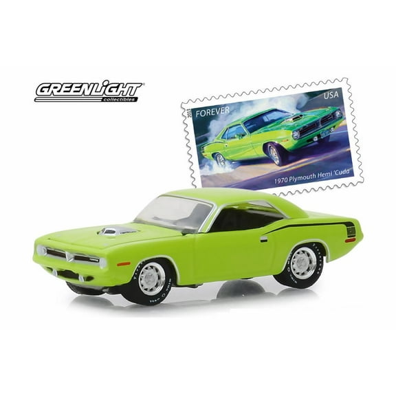 1970 Plymouth HEMI Cuda, United States Postal Service (USPS®) 2013 Stamps - Greenlight 30069/48 - 1/64 scale Diecast Model Toy Car