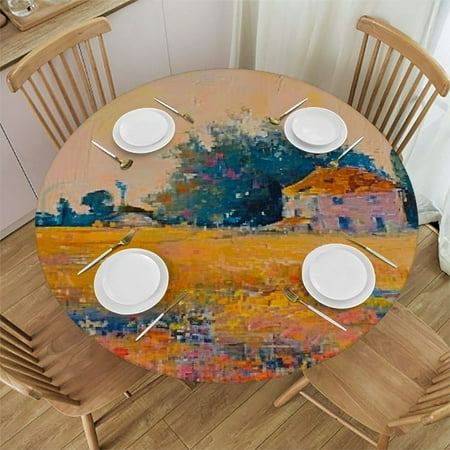 

Wllo0ord Round Table Cloth Washable Polyster Tablecloth Watercolor Pastoral Waterproof Wrinkle Free Anti-Fading Table Cover for Kitchen Dinning Thanksgiving Christmas 46-50