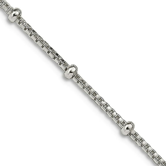 925 Sterling Silver Polished 1.25mm Beaded Box Chain Necklace 24 Inch Lobster Claw Chain Necklace for Women and Men