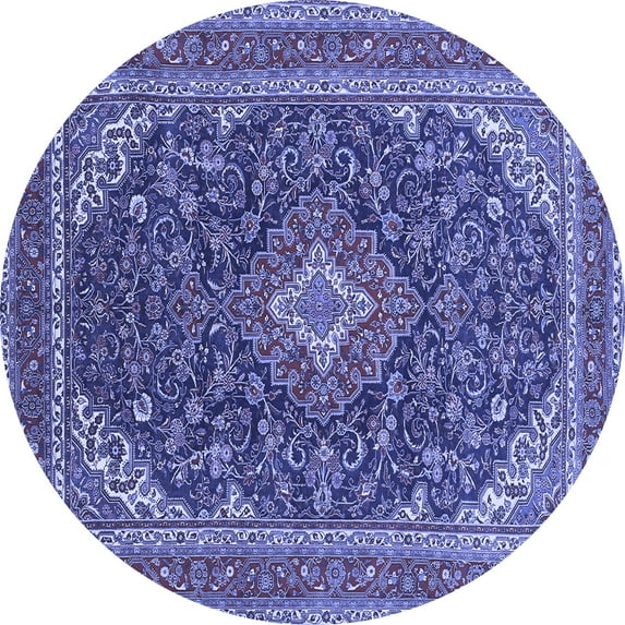 Ahgly Company Indoor Round Medallion Blue Traditional Area Rugs, 4' Round