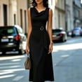 thumbnail image 4 of Morttic Women's Solid Color Sleeveless Cowl Neck Midi Dress – Elegant Ruched Tied Waist A-Line Dress Office & Party Wear Black，XXL, 4 of 6