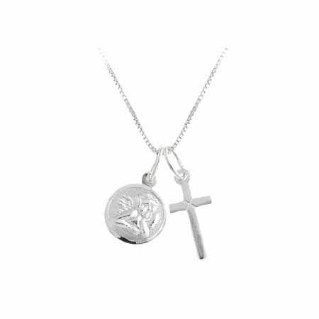 - Sterling Silver Cross & Angel Charm Talisman Amulet Pendant