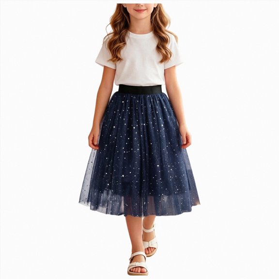 Leey-World Girls Long Skirts Size 10-12 Girls Tulle Skirts A-line Mesh Skirt Long Tutu Skirts Dress Stars Sequins Tutu Skirt for Toddler Girls(Navy,11-12 Years)
