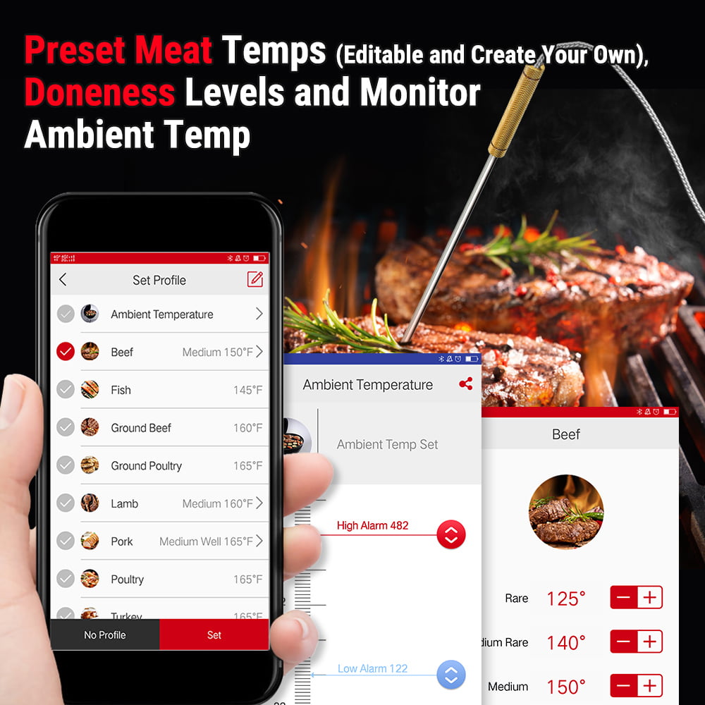 ThermoPro TP25W Bluetooth Meat Thermometer with 650FT Wireless Range  4-Probe Smartphone Compatible (iOS/Android) 