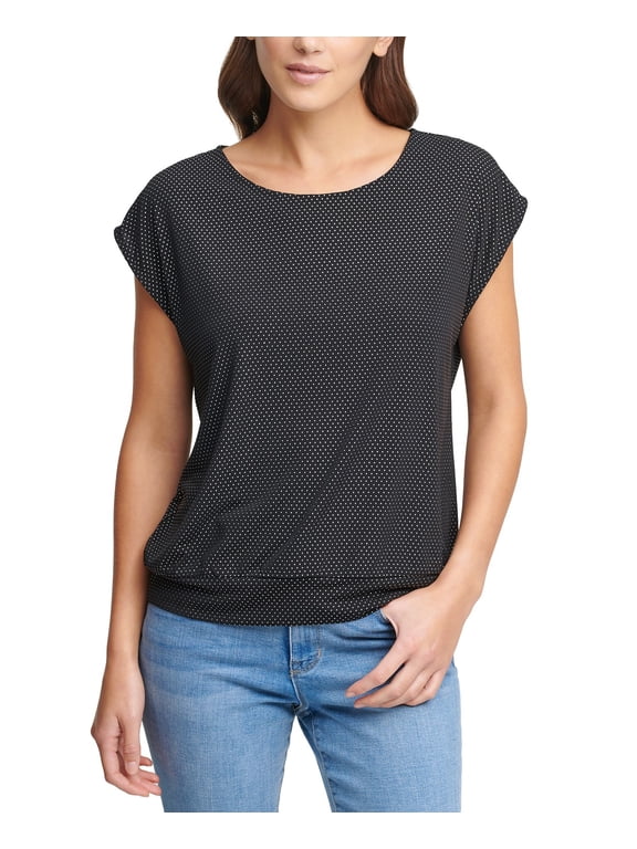 Womens Nail-Head Wedge Top, Black, Small