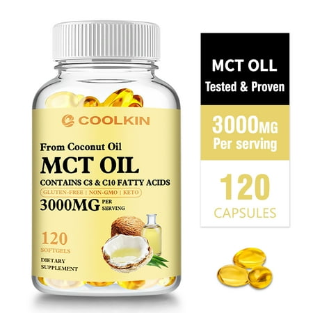 Coolkin MCT OIL Capsules 3000mg -Weight Loss,Digestive Support,Brain,Skin Health 120pcs (1/3/5 Pack)