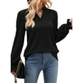 thumbnail image 5 of Xuanfei Women Textured Notch V Neck Puff Long Sleeve Top, 5 of 7