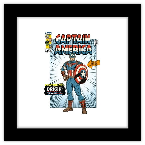 Gallery Pops Marvel Comics Avengers - Classic Captain America Comic Cover Wall Art, Black Framed Version, 12" x 12"