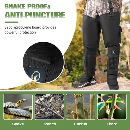 Kalkal Snake Gaiters 1200D Waterproof Snake Chaps Snake Bite Protection for Ankle to Thigh Snake Proof Gaiters Snake Guards with Adjustable Size for Men Women