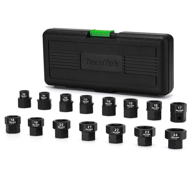 TecoTek 15-Piece 1/2-Inch Drive Metric Low Profile Impact Socket Set, Stubby Socket Set, 10mm-24mm, No Skips Sizes, 6 Point, Cr-Mo, Shorter