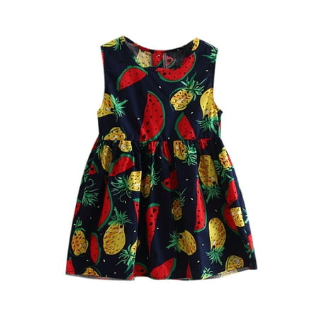 

Alueeu chidren dress for girl Kids Children Girls Summer Fruit Watermelon Sundress Sleeveless Princess Dress