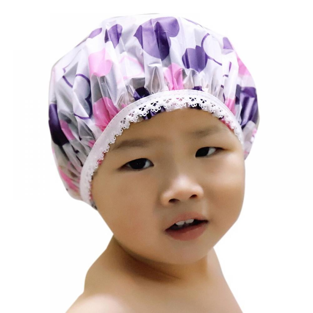Feiona Shower Cap Double Waterproof Layers Bathing Shower Hat Cartoon Printed Shower Caps