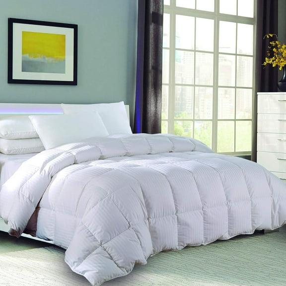 Sheetsnthings Goose Down Comforter Medium Weight/Warmth (Oversized Queen) 100% Cotton Shell, Striped Pattern, Standard Goose Down Fill, All Seasons Duvet Insert